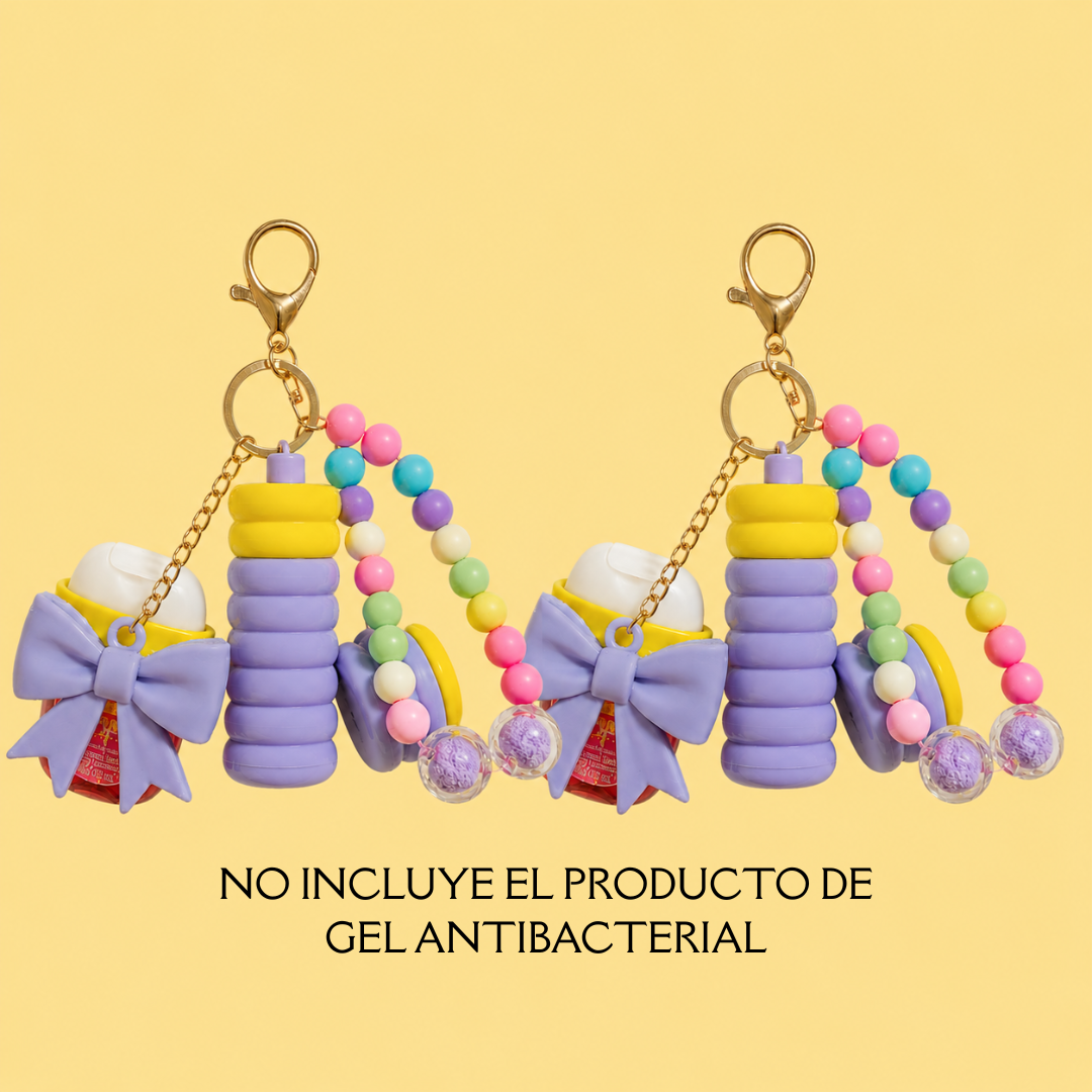 LLAVERO 3 EN 1 LAZO COQUETTE PARA GEL ANTIBACTERIAL