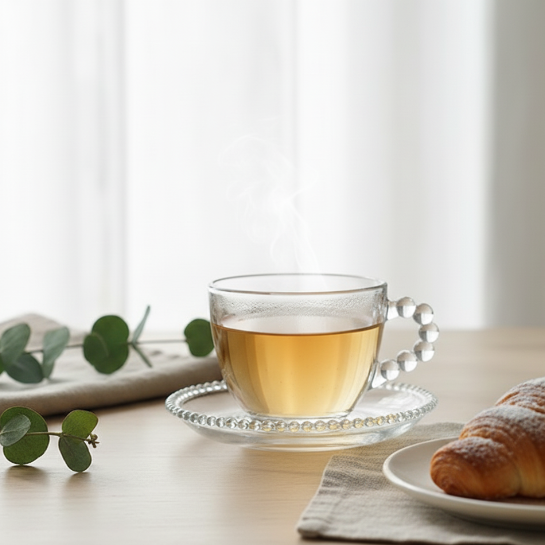 SET DE DOS TAZAS DE CAFÉ Y PLATOS DE CRISTAL FRANCÉS RETRO