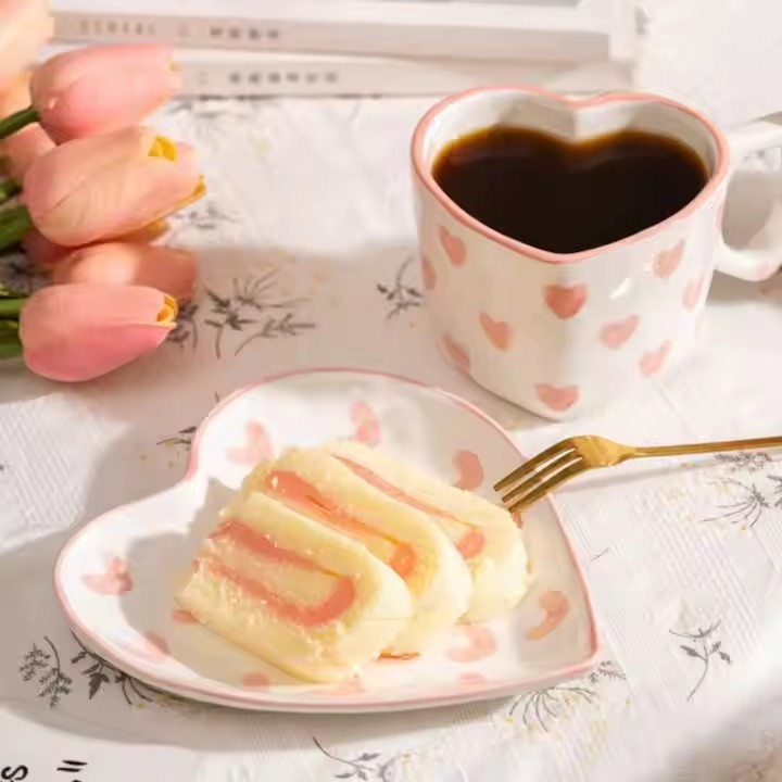 SET DE TAZA Y PLATO EN FORMA DE CORAZÓN