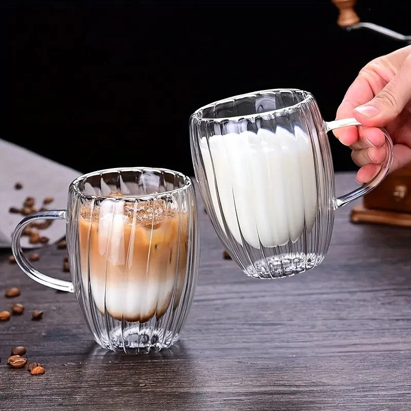 SET DE DOS TAZAS ACANALADOS VERTICALES DOBLE PARED