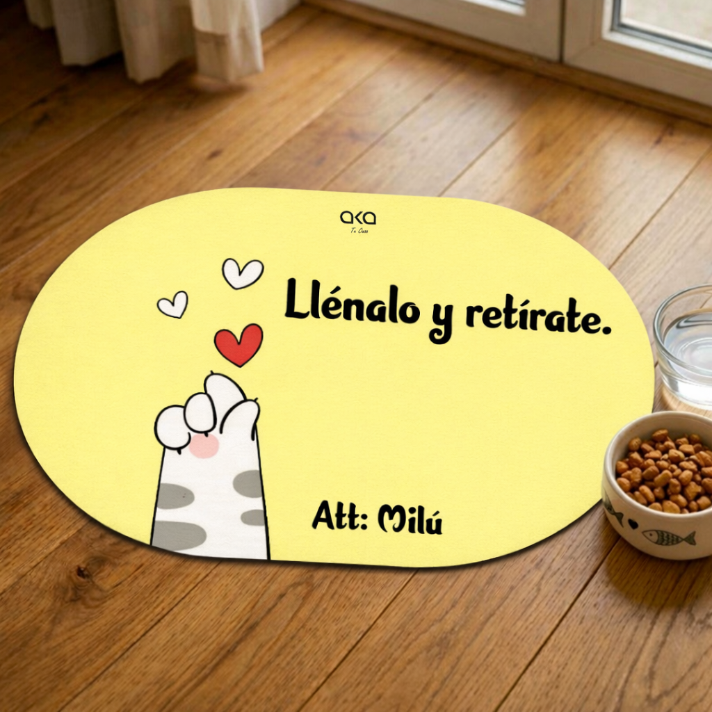 TAPETE DE COMIDA PARA GATOS "LLÉNALO Y RETÍRATE"