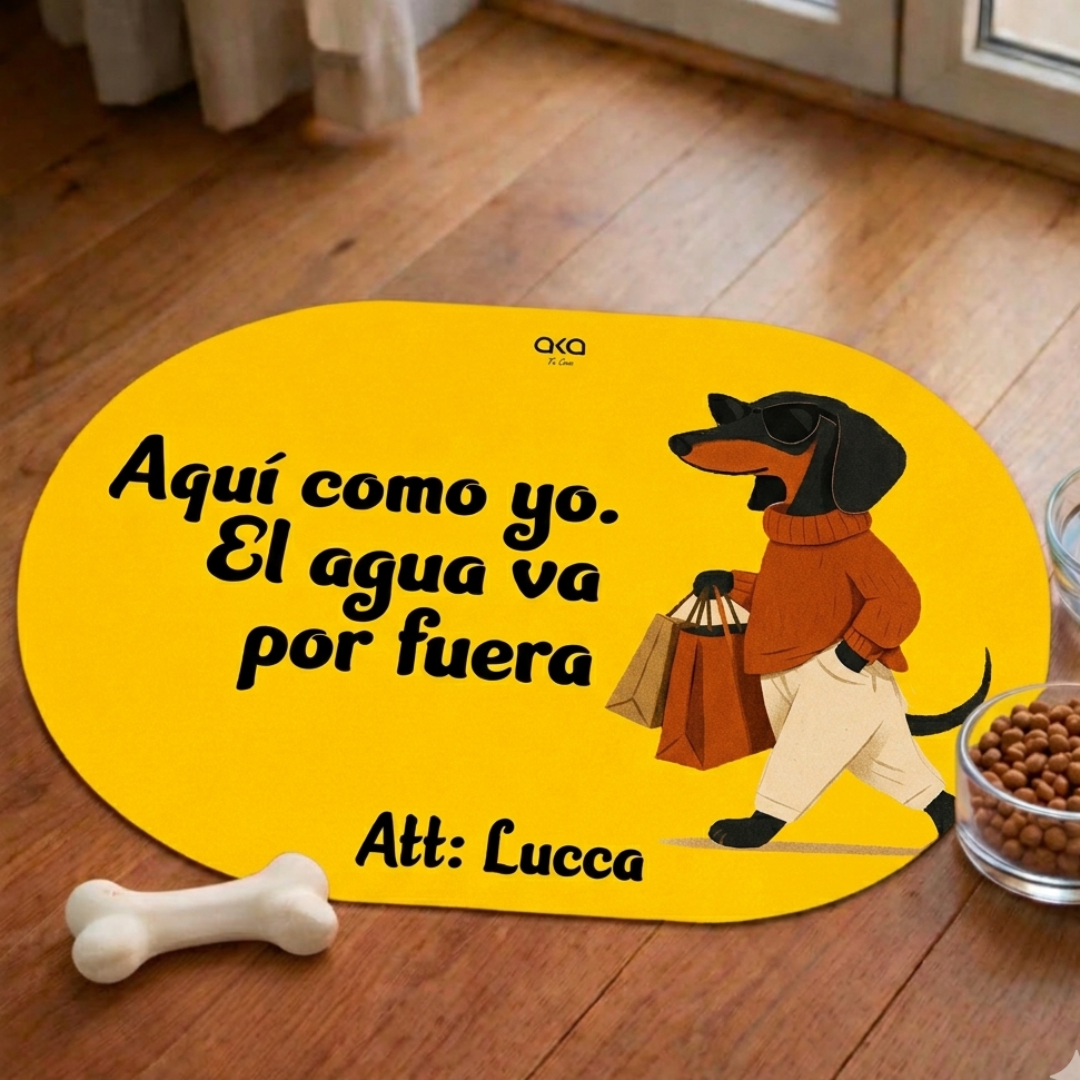 TAPETE DE COMIDA PARA PERROS "EL AGUA VA POR FUERA"