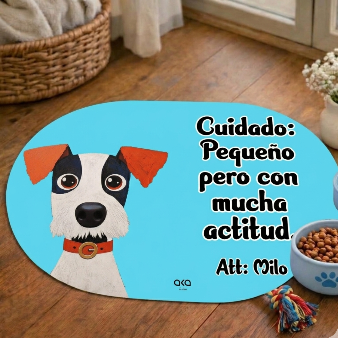 TAPETE DE COMIDA PARA PERRO "PEQUEÑO CON MUCHA ACTITUD"
