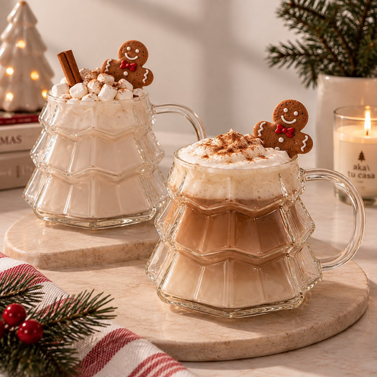 SET DE DOS TAZAS NAVIDEÑAS EN FORMA DE ÁRBOL DE NAVIDAD🎄
