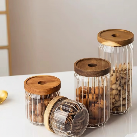 SET DE 4 TARROS EN VIDRIO CON TAPA HERMÉTICA PARA LA DESPENSA