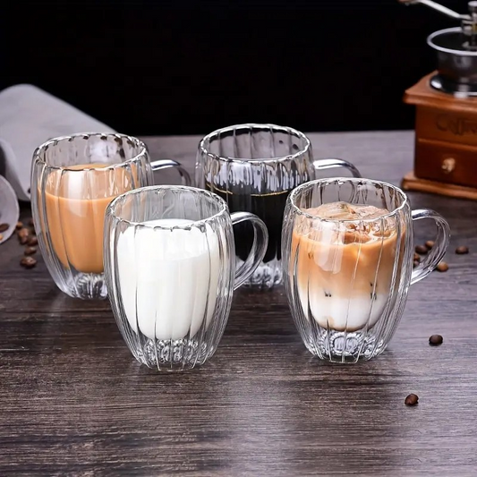 SET DE CUATRO TAZAS ACANALADOS VERTICALES DOBLE PARED