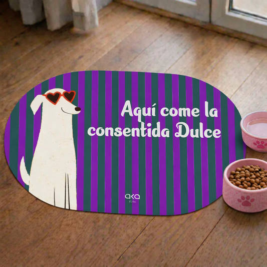 TAPETE DE COMIDA PARA PERROS "AQUÍ COME"