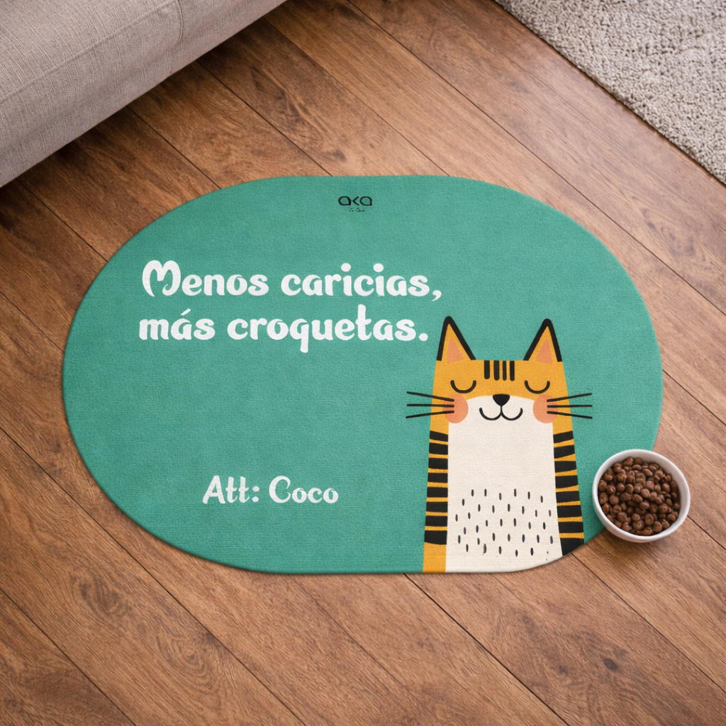 TAPETE DE COMIDA PARA GATOS "MENOS CARICIAS"
