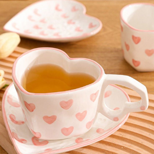 SET DE TAZA Y PLATO EN FORMA DE CORAZÓN