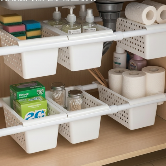 ORGANIZADOR MULTI-NIVEL AJUSTABLE: MAXIMIZA EL ESPACIO BAJO TU LAVAPLATOS