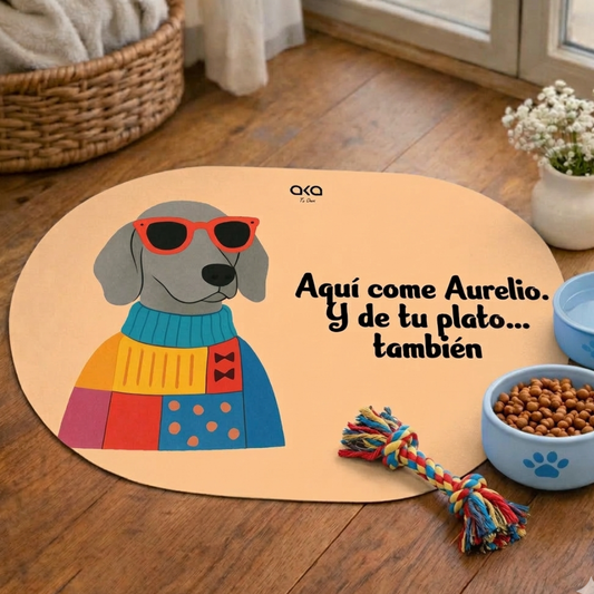 TAPETE DE COMIDA PARA PERROS "AQUÍ COME"