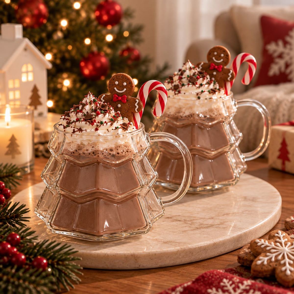 SET DE DOS TAZAS NAVIDEÑAS EN FORMA DE ÁRBOL DE NAVIDAD🎄
