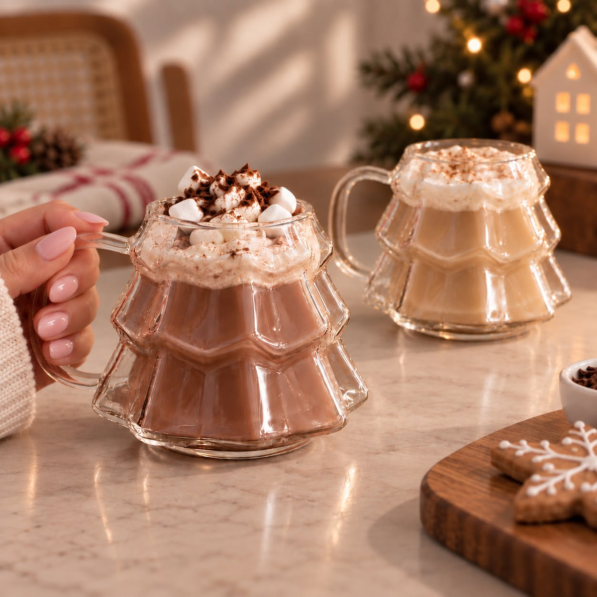 SET DE DOS TAZAS NAVIDEÑAS EN FORMA DE ÁRBOL DE NAVIDAD🎄